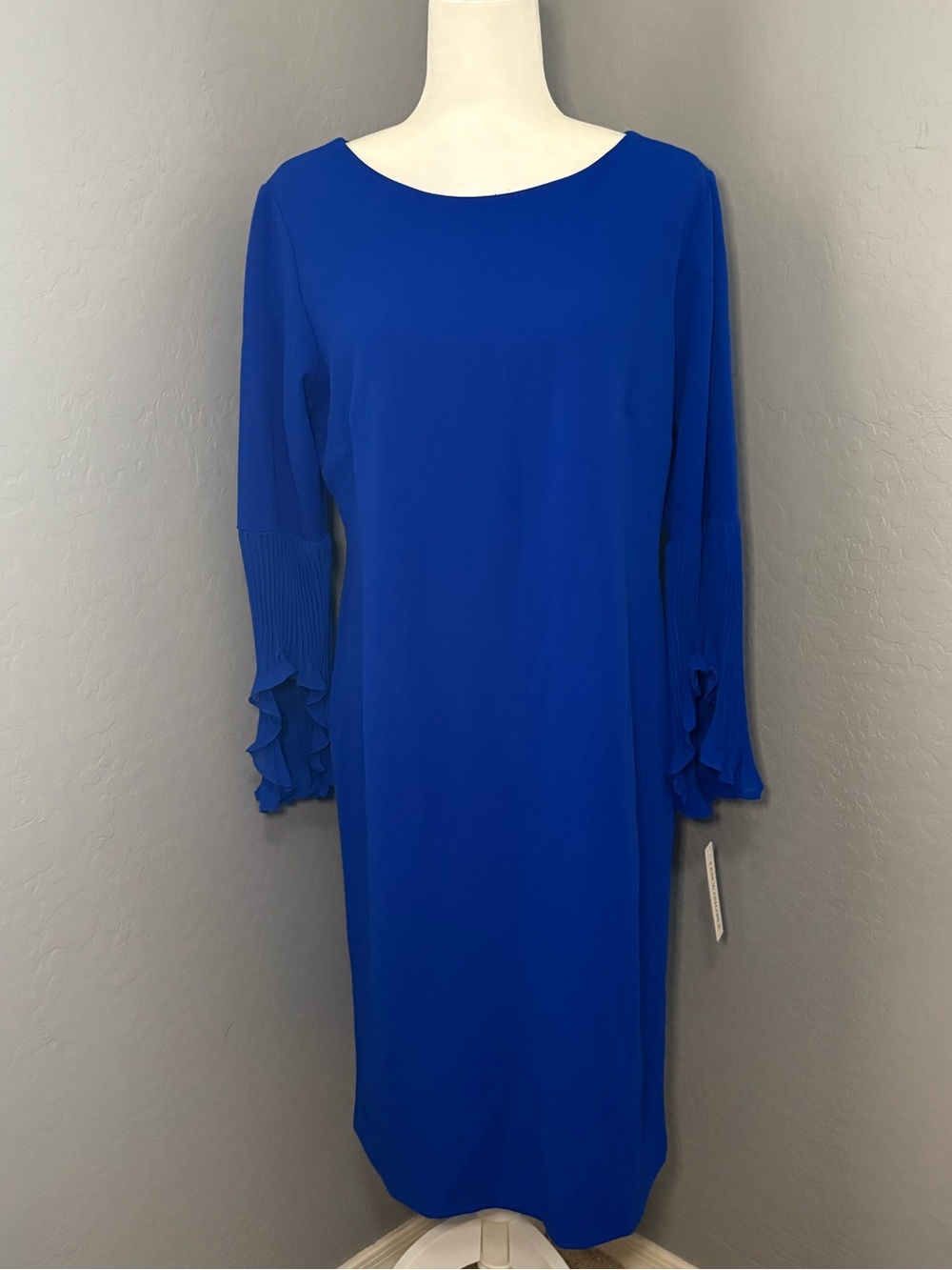 Shelby & Palmer Cobalt Blue Midi Dress with Ruffle Pleat Sleeves